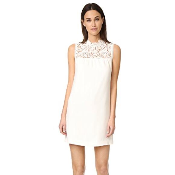 Theory Aronella Elevate Crepe Lace-Yoke Dress in Ivory Size 8 - Picture 1 of 10